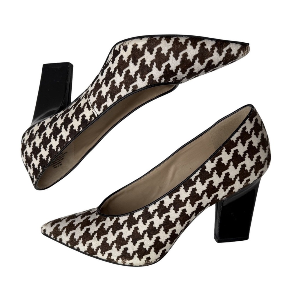 Nine West Houndstooth Heels Black White Haircalf Pointed Toe Mob Wife Luxury 10